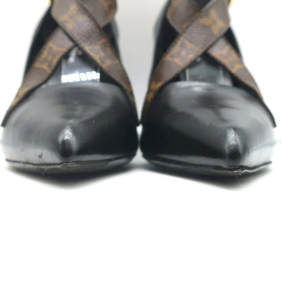 Louis Vuitton Matchmake Pumps Brown Monogram Canvas & Black Leather Size 37.5 - Picture 5 of 12
